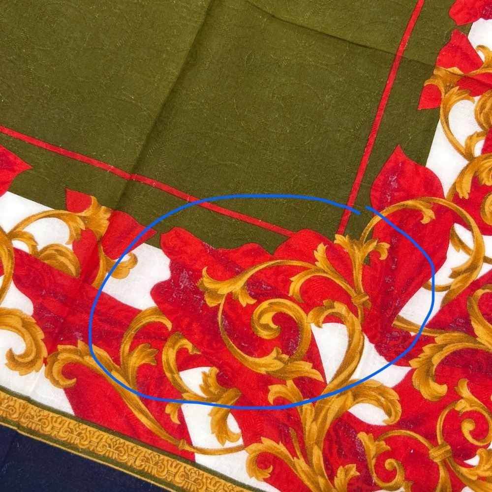 WOMEN HANDKERCHIEF CELINE Blue Green Gold Scarf COTTON POCKET SQUARE 20” - Picture 7 of 9